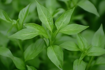 Fototapeta premium Vibrant Green Basil Plant Leaves Close Up Photography