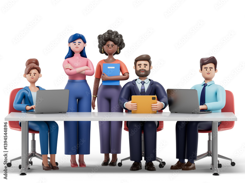 Poster professional team at work, symbolizing teamwork and efficiency. 3d rendering, conceptual image. isol