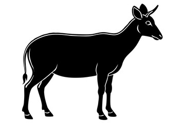 Elegant Addax antelope silhouette in minimalist line art vector style. This clean and modern wildlife design features the distinctive curved horns and sleek profile of the desert-dwelling Addax, ideal