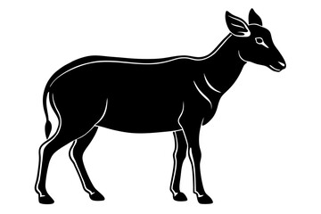 Elegant Addax antelope silhouette in minimalist line art vector style. This clean and modern wildlife design features the distinctive curved horns and sleek profile of the desert-dwelling Addax, ideal