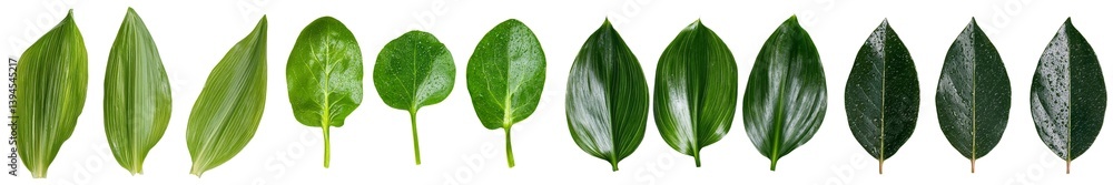 Poster Collection of isolated minimalist mockups featuring various green leaves arranged in a linear formation