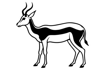 Elegant Addax antelope silhouette in minimalist line art vector style. This clean and modern wildlife design features the distinctive curved horns and sleek profile of the desert-dwelling Addax, ideal
