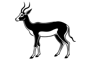 Elegant Addax antelope silhouette in minimalist line art vector style. This clean and modern wildlife design features the distinctive curved horns and sleek profile of the desert-dwelling Addax, ideal