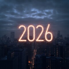 Sparkling 2026 over city at night