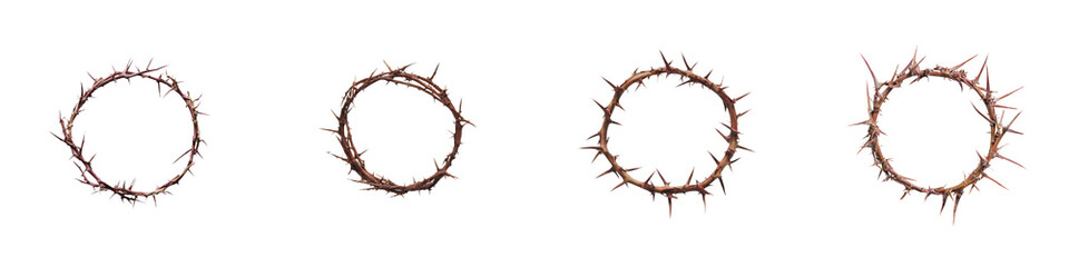 Minimalist mockups of thorny crown variations in isolated settings reflecting symbolism and simplicity