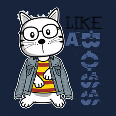 Stylish cat wearing glasses and denim jacket with 