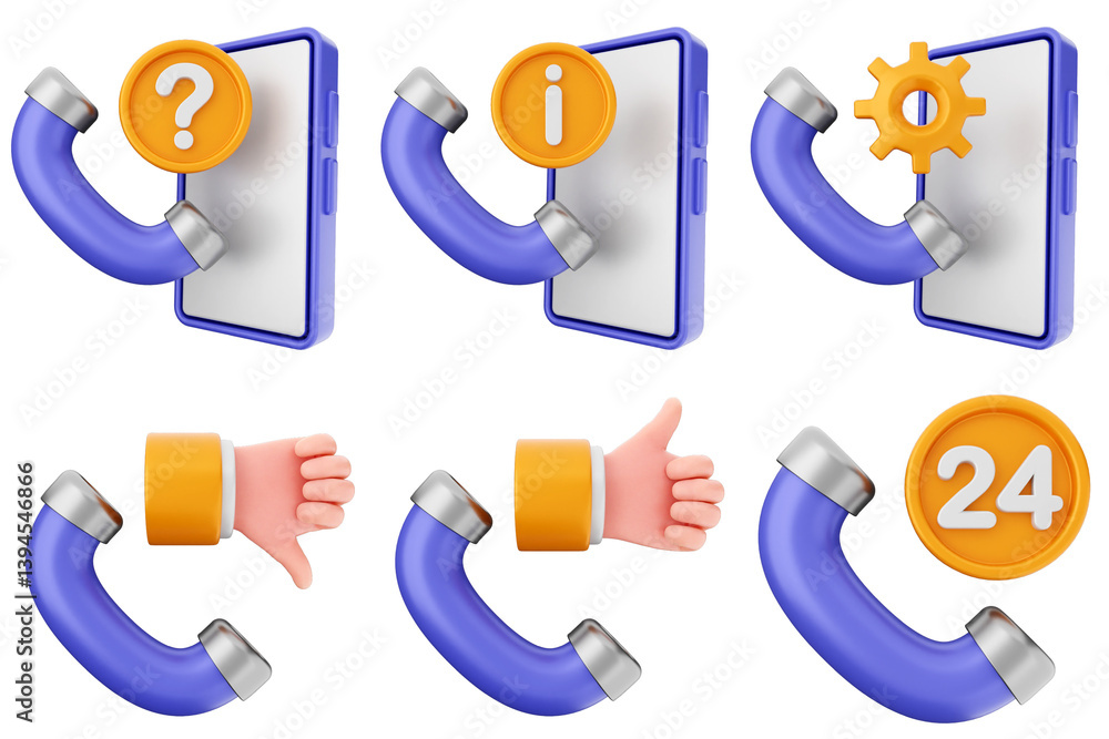 Poster 3d helpdesk support center customer service icon set bundle