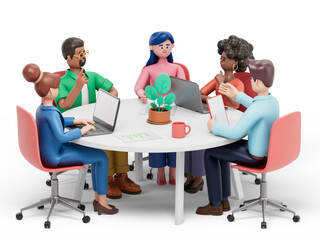 3D people in a meeting, symbolizing collaboration and strategy planning. 3D rendering, conceptual image. Isolated on white background.