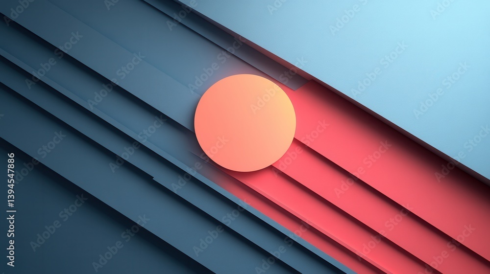 Poster a vibrant abstract design featuring layered blue and red shapes with a central circular element, cre