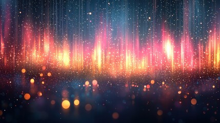 Abstract vibrant glowing lights background with sparkles and bokeh effects.