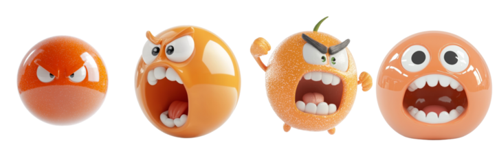 Unique collection of expressive fruit-inspired characters showcasing different emotions and personalities