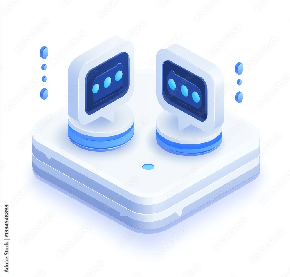 Aufkleber the image of two gray speech bubbles with blue dots overlapping signifies continuous dialogue, conve