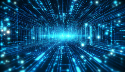 Abstract blue circuit board background with glowing lights and lines