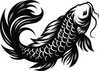 Obraz premium Koi Fish Silhouette Logo, Black SVG Vector Carp Icon Illustration