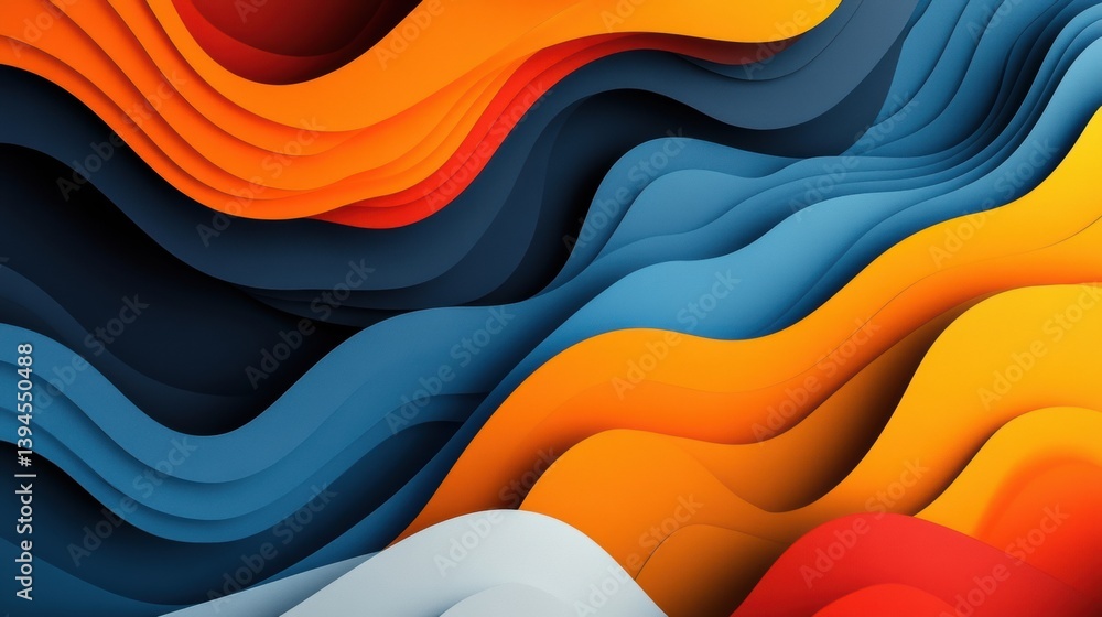 Poster a vibrant abstract design featuring flowing waves in various colors, creating a dynamic and harmonio