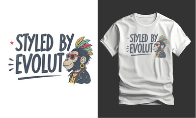 Styled By Evolution, Monkeys with Styled Faces and Vintage Typography Concepts,T-shirt design