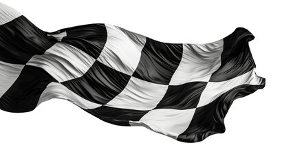 Png of A black and white checkered flag waving in the air, symbolizing victory and racing spirit.