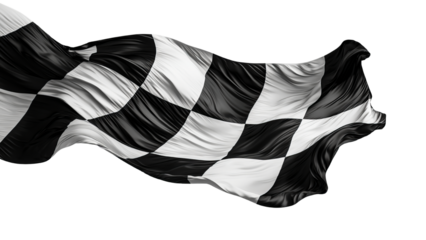 Png of A black and white checkered flag waving in the air, symbolizing victory and racing spirit.