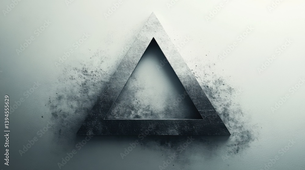 Poster a textured, three-dimensional triangular frame appears against a muted background, creating an abstr