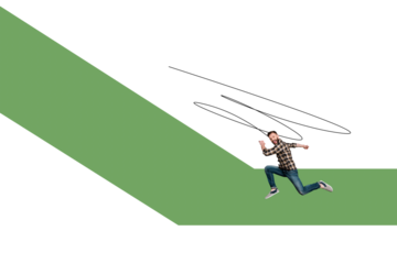 Creative artwork composite photo collage of active positive man wear plaid shirt run to achieve his goals isolated on painted background