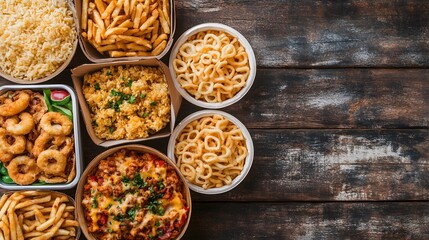 Delicious Takeaway Food Variety Overhead Shot