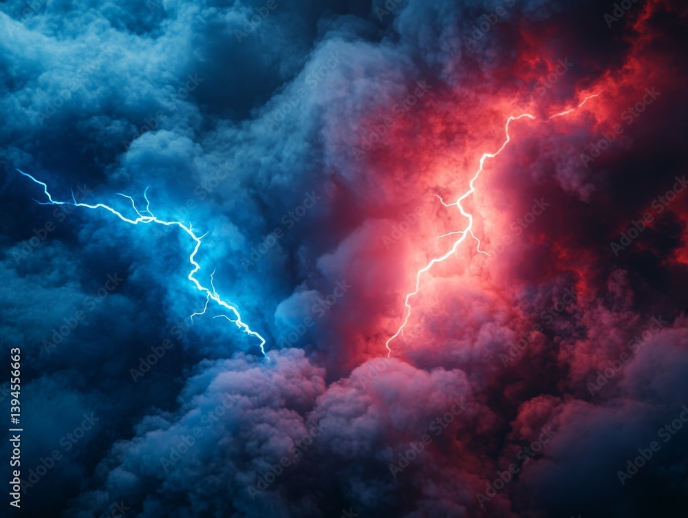 Poster an abstract backdrop of energy collision with beams of red and blue