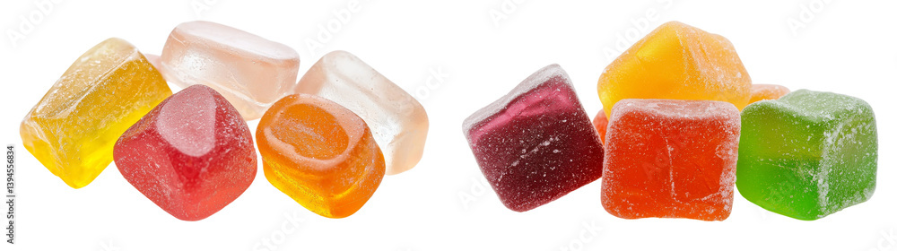 Poster colorful gummy candy arranged in an isolated minimalist setup showcasing vibrant textures and shapes