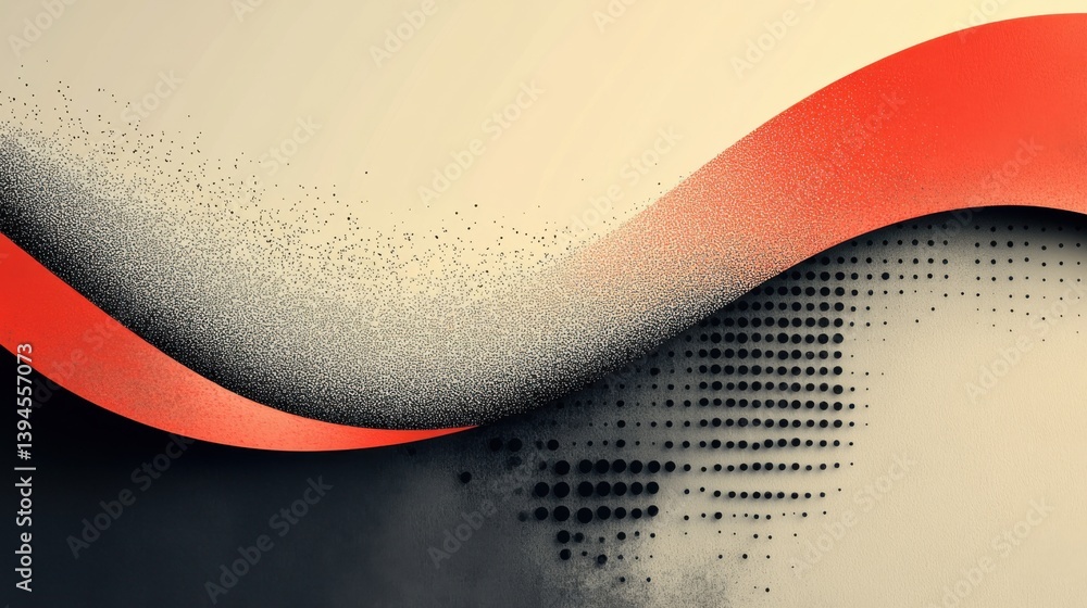 Poster abstract design featuring flowing curves in red and black, with a textured gradient and dotted patte