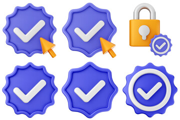 3d verification check mark approve success icon set bundle
