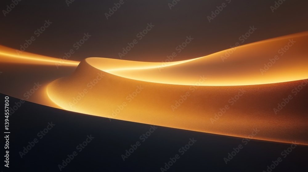 Poster a smooth, illuminated curve flows gracefully, creating a serene and calming visual with warm tones a