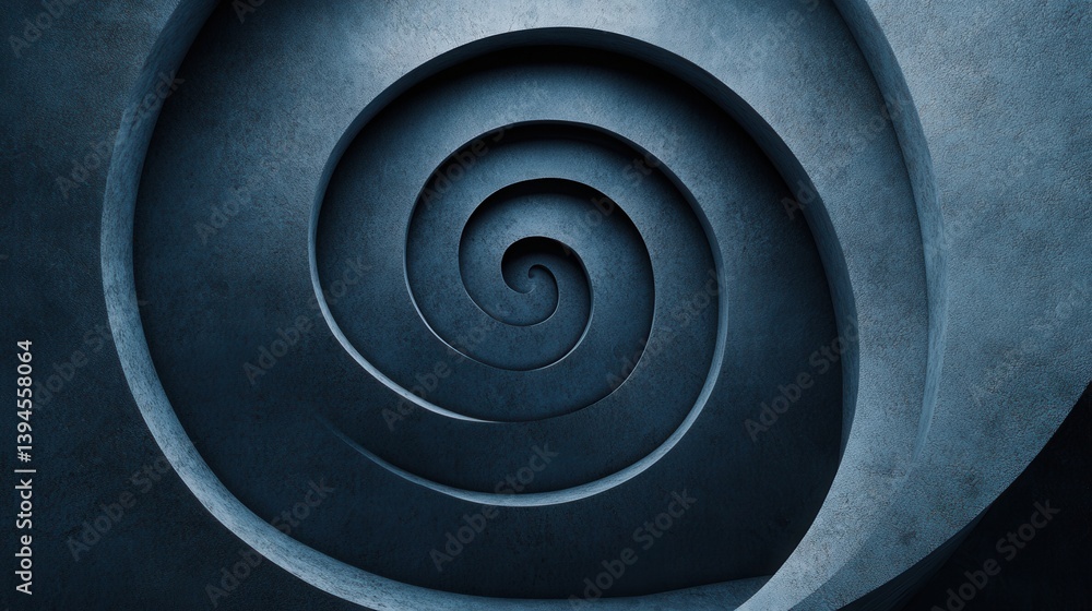 Poster a dark, abstract spiral design with smooth curves and a textured surface, creating a sense of depth 