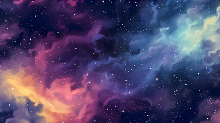 Colorful Nebula Cloud with Stars in the Dark Sky Cosmic Space Abstract Background Galaxy Universe Wallpaper and Backdrop Illustration