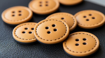 Fototapeta premium A close-up image of orange square buttons with a textured surface on a black panel