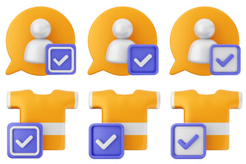 3d verification check mark approve success icon set bundle