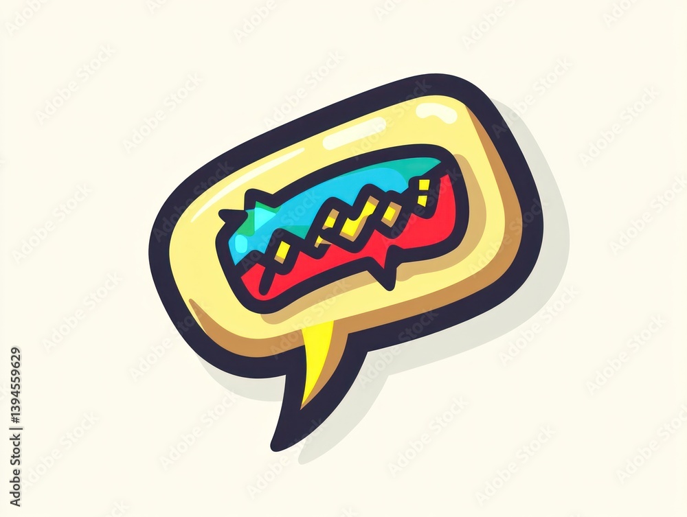 Poster a colorful speech bubble with jagged edges and internal design elements