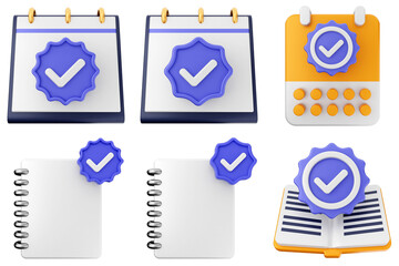 3d verification check mark approve success icon set bundle