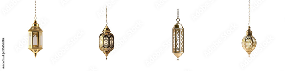 Poster decorative brass lanterns displayed in a minimalist setting, showcasing intricate designs and elegan