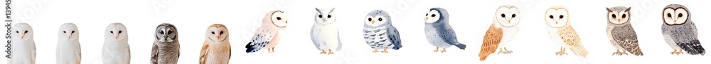 Fototapete minimalist collection of isolated owl mockups featuring various species in a clean and simple compos