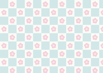 Blue plum blossom checkered  pattern
