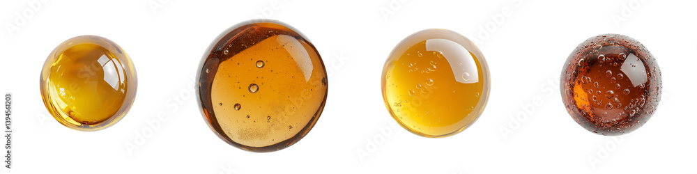 Poster Unique collection of isolated minimalist mockups showcasing various amber droplets on a solid surface
