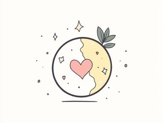A heart-shaped planet illustration with leaves