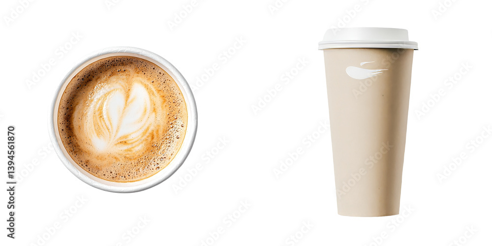 Poster minimalist mockups featuring a latte and a reusable cup for coffee enthusiasts in a contemporary set