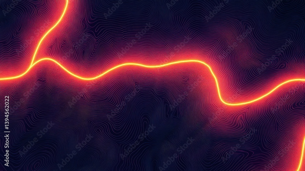 Poster a vibrant abstract image featuring a wavy line illuminated in orange against a dark background with 