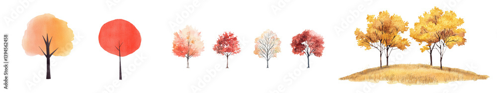 Aufkleber isolated minimalist mockups of fall trees showcasing vibrant colors and unique shapes in a clean and