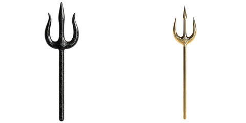 Combination of minimalist mockups featuring a black and gold trident against a white background