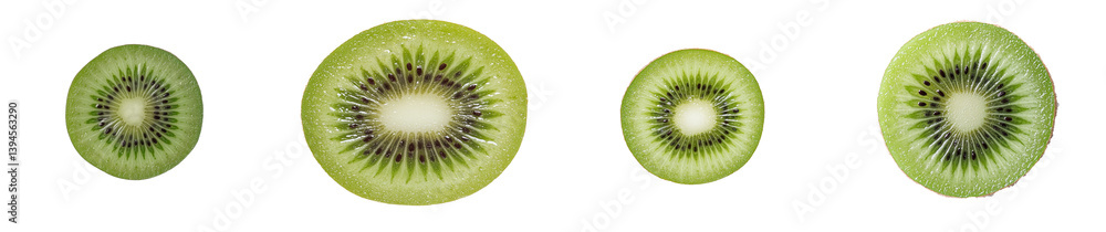 Poster Isolated minimalist mockups of sliced kiwis showcasing different sizes and textures