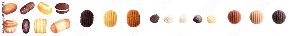 Poster Minimalist display of assorted cookies showcasing various textures and colors in an isolated setting