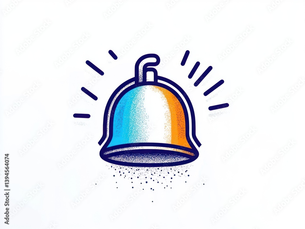 Poster a stylized bell icon with a gradient color scheme and a speckled shadow effect
