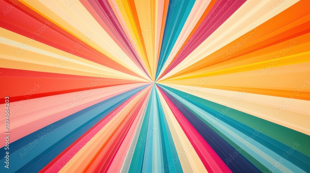 Poster a vibrant burst of colors radiating outward, creating a dynamic and energetic visual effect with var