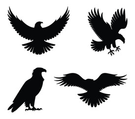 Set of eagle silhouettes in flight. vector illustration.